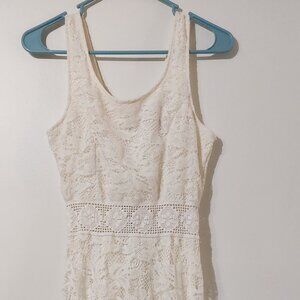 Women's American Rag Cream Sheer Crochet Lace Flared Bottom Dress Size Medium